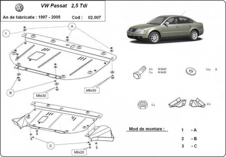 Scut Motor Metalic VW Passat V6 2.5 TDI 1997-2005 Protecție Profesională Radiator Bară Oțel 2mm Karmaster [0]
