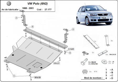 Scut motor Vw Polo - Scut Motor Metalic VW Polo 6N2 (1999 - 2001), Oțel 2mm - Cod 27.177