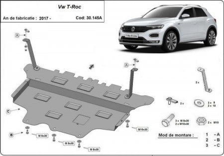 Scut Motor Metalic VW T-Roc Cutie Automată (2017 - 2026) – Protecție Profesională 2mm