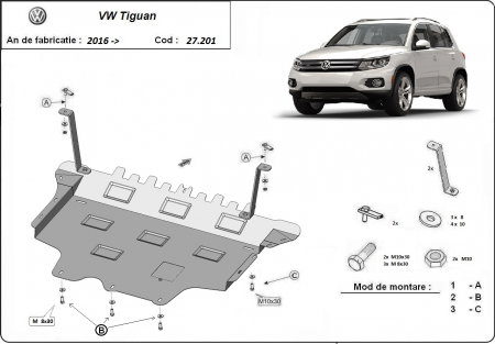 Scut motor Vw Tiguan - Scut Motor Metalic VW Tiguan (2016 - 2024) – Protecție Profesională 2mm