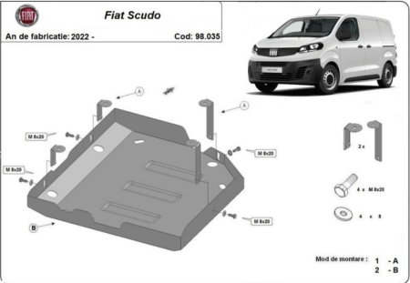 Scut motor Fiat Scudo - Scut motor metalic Fiat Scudo 2022 - prezent