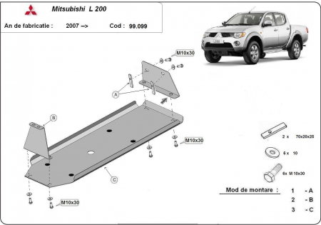 Scut metalic grosime 2,5mm pentru rezervor Mitsubishi L200 2007-2015