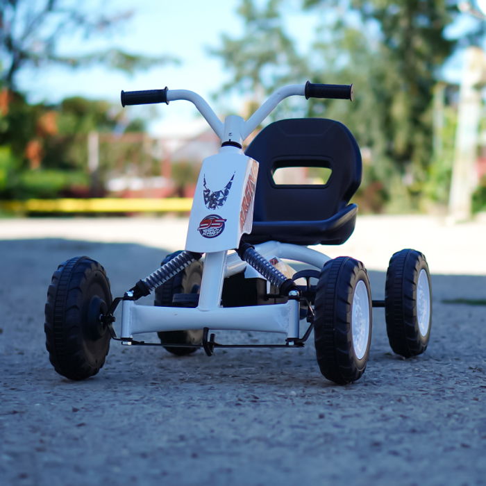 Kart cu pedale, pentru copii 2-6 ani, Kinderplay ArcSpring, cadru metal, amortizoare, alb [3]