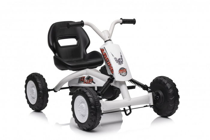 Kart cu pedale, pentru copii 2-6 ani, Kinderplay ArcSpring, cadru metal, amortizoare, alb [13]