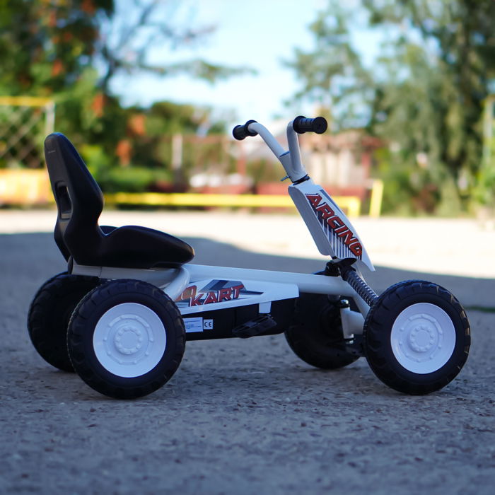 Kart cu pedale, pentru copii 2-6 ani, Kinderplay ArcSpring, cadru metal, amortizoare, alb [7]