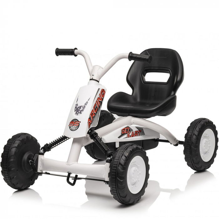Kart cu pedale, pentru copii 2-6 ani, Kinderplay ArcSpring, cadru metal, amortizoare, alb [1]