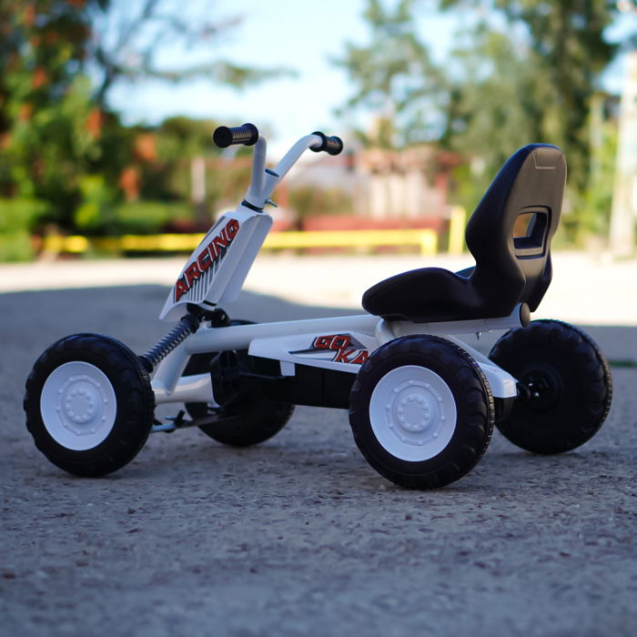 Kart cu pedale, pentru copii 2-6 ani, Kinderplay ArcSpring, cadru metal, amortizoare, alb [5]