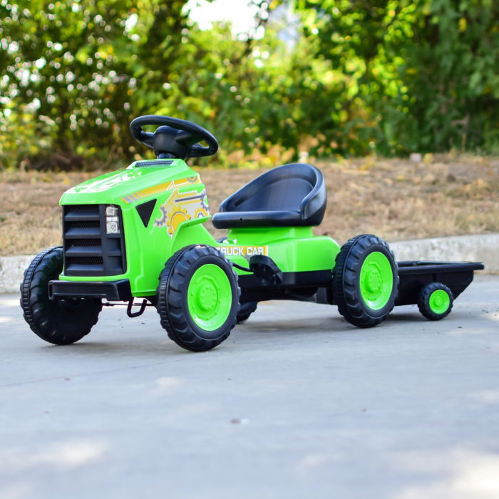 Masinuta tip tractoras cu pedale pentru copii intre 3 si 6 ani, cadru metalic, verde [2]