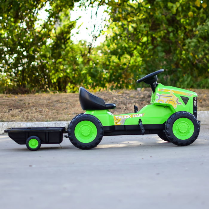 Masinuta tip tractoras cu pedale pentru copii intre 3 si 6 ani, cadru metalic, verde [8]