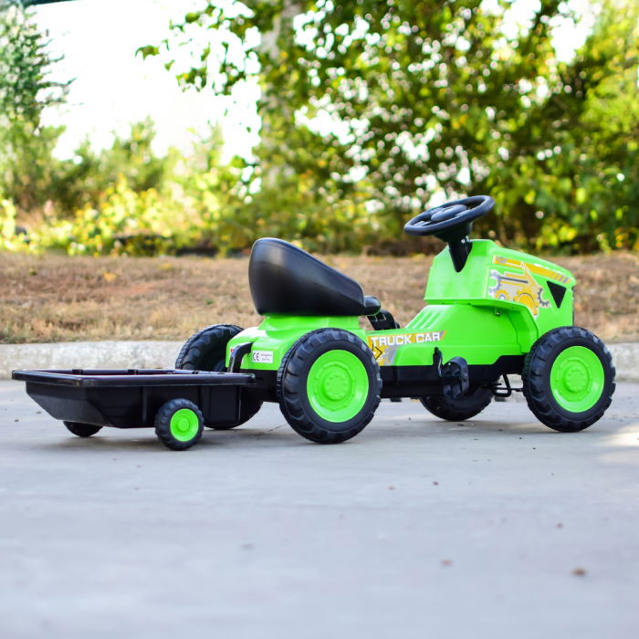 Masinuta tip tractoras cu pedale pentru copii intre 3 si 6 ani, cadru metalic, verde [7]