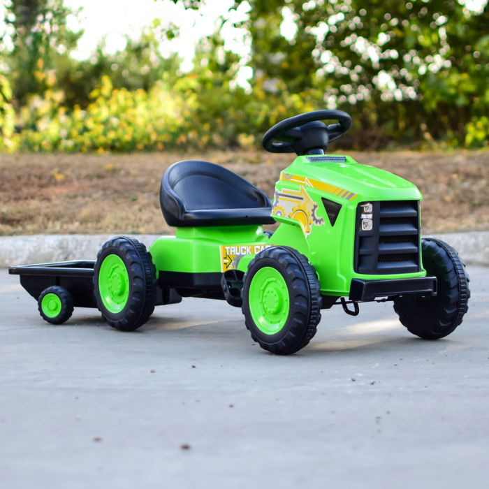 Masinuta tip tractoras cu pedale pentru copii intre 3 si 6 ani, cadru metalic, verde [9]