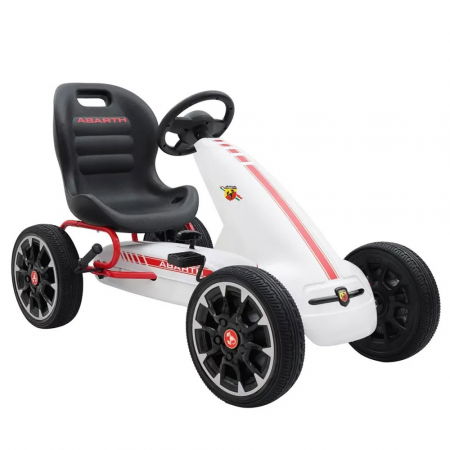 Karturi cu pedale - Kart cu pedale Fiat Abarth, pentru copii 3-9 ani, cu roti moi si design sport, culoare alba