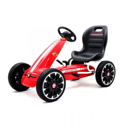 Karturi cu pedale - Kart cu pedale Fiat Abarth, pentru copii 3-9 ani, cu roti moi si design sport, rosu