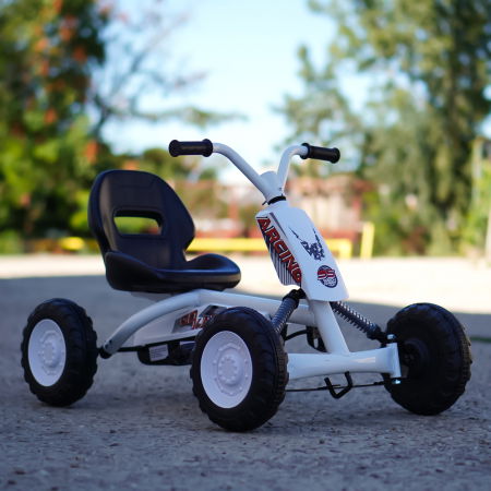 Kart cu pedale, pentru copii 2-6 ani, Kinderplay ArcSpring, cadru metal, amortizoare, alb [7]