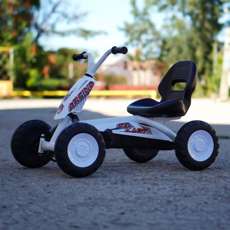 Kart cu pedale, pentru copii 2-6 ani, Kinderplay ArcSpring, cadru metal, amortizoare, alb [3]