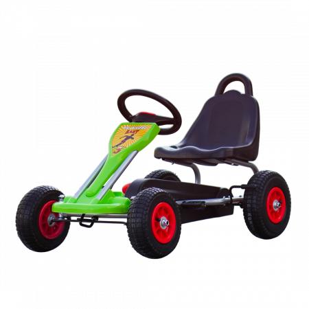 Karturi cu pedale - Kart cu pedale pentru copii 3-6 ani, Kinderplay A-05-1, transmisie pe lant, roti gonflabile, verde