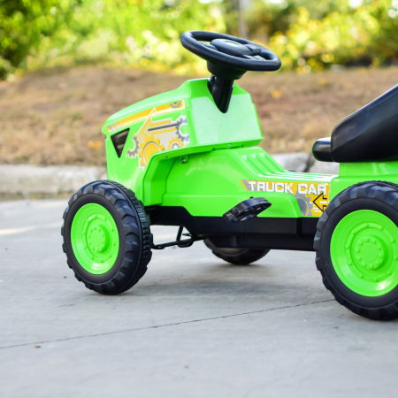 Masinuta tip tractoras cu pedale pentru copii intre 3 si 6 ani, cadru metalic, verde [3]