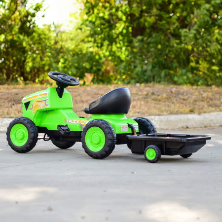 Masinuta tip tractoras cu pedale pentru copii intre 3 si 6 ani, cadru metalic, verde [5]