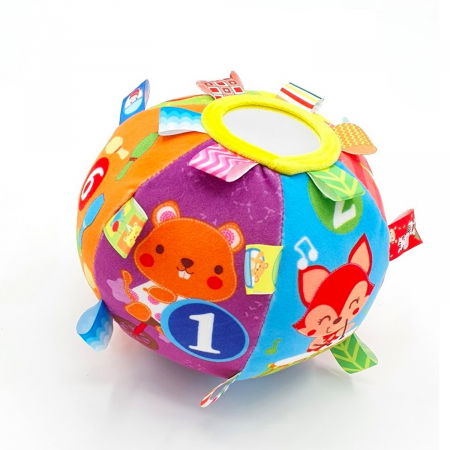 Jucarii senzoriale - dentitie, zornaitoare, de patut si carucior - Minge senzoriala textila cu oglinda pentru bebelusi