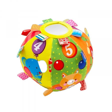 Jucarii senzoriale - dentitie, zornaitoare, de patut si carucior - Minge senzoriala textila cu oglinda pentru bebelusi
