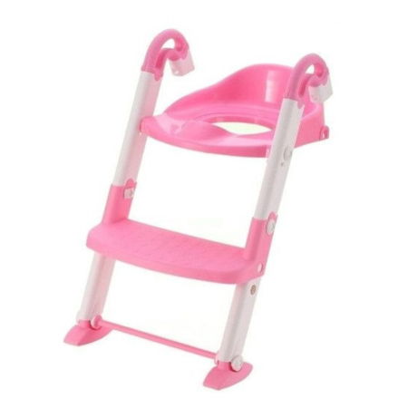 Camera copilului - Olita, Reductor toaleta copii si trepte, roz cu alb, reglabil, pliabil
