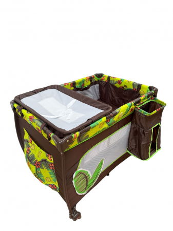 Camera copilului - Patut cu masa de infasat, cu doua nivele, saltea si sac colector, P02 maro cu verde