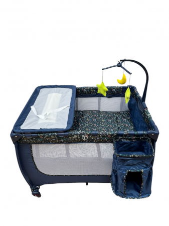 Camera copilului - Patut cu masa de infasat, cu doua nivele si carusel cu jucarii, P02 bleumarin