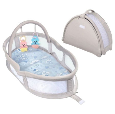Camera copilului - Patut portabil si cosleeper Grey, cos cu bara jucarii, pentru bebelusi 0-12 luni