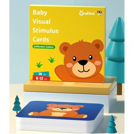Jucarii senzoriale - dentitie, zornaitoare, de patut si carucior - Set 20 carduri STEM, de stimulare siinvatare vizuala, Culori, 6-12 luni