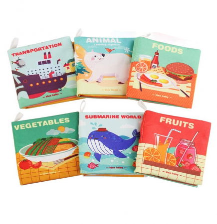 Jucarii senzoriale - dentitie, zornaitoare, de patut si carucior - Set 6 carti senzoriale textile pentru bebelusi