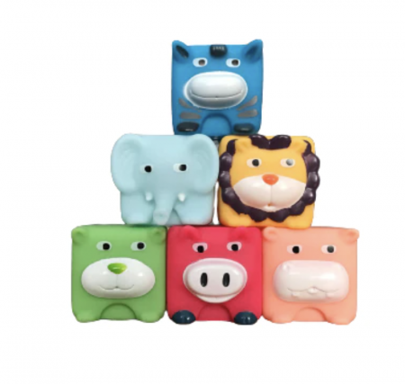 Jucarii senzoriale - dentitie, zornaitoare, de patut si carucior - Set 6 cuburi silicon pentru bebelusi, animalele texturate