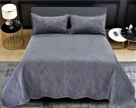 CUVERTURI - Cuvertura Pat 2 Persoane Din Catifea 3 Piese - Gri Inchis