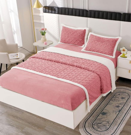 Lenjerie Pat Dublu Cocolino 4 Piese, cu Elastic, din Blăniță Tricotată