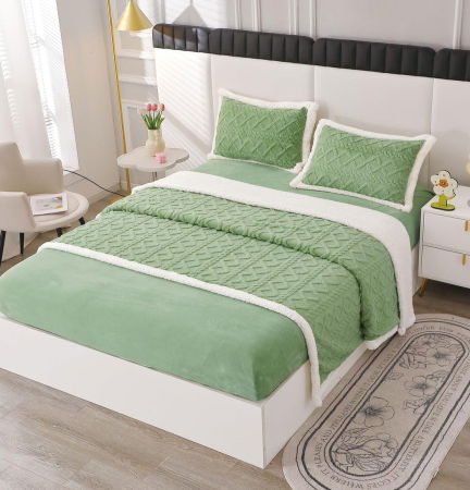 Lenjerie Pat Dublu Cocolino 4 Piese, cu Elastic, din Blăniță Tricotată