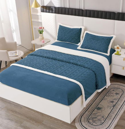 Lenjerie Pat Dublu Cocolino 4 Piese, cu Elastic, din Blăniță Tricotată