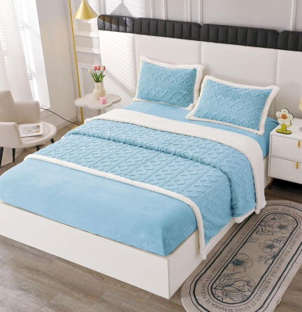 Lenjerie Pat Dublu Cocolino 4 Piese, cu Elastic, din Blăniță Tricotată