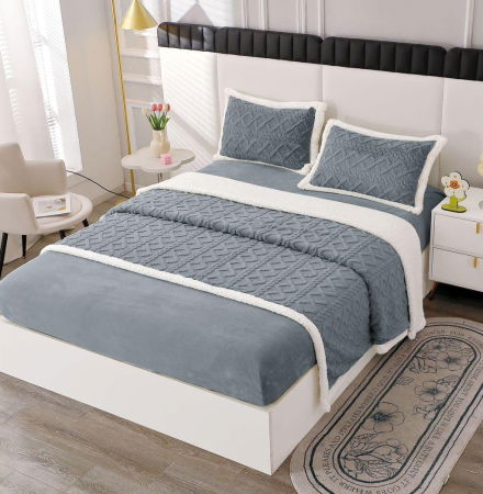 Lenjerie Pat Dublu Cocolino 4 Piese, cu Elastic, din Blăniță Tricotată