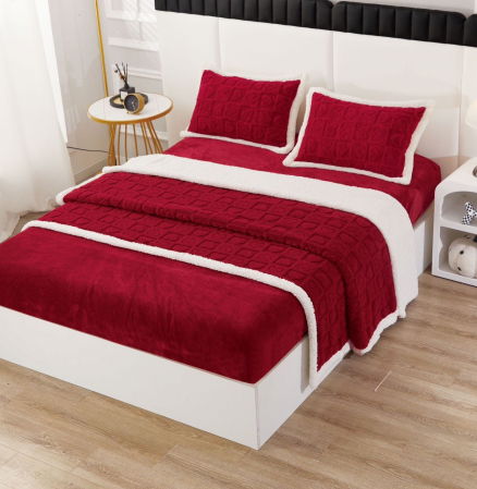 Lenjerie Pat Dublu Cocolino 4 Piese, cu Elastic, din Blăniță Tricotată