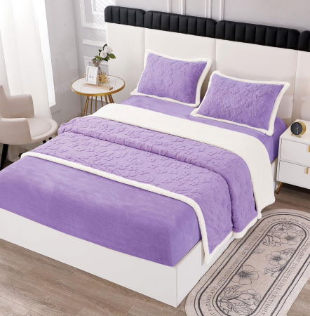 Lenjerie Pat Dublu Cocolino 4 Piese, cu Elastic, din Blăniță Tricotată