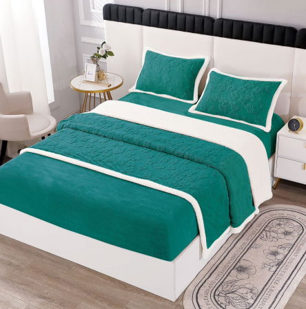 Lenjerie Pat Dublu Cocolino 4 Piese, cu Elastic, din Blăniță Tricotată