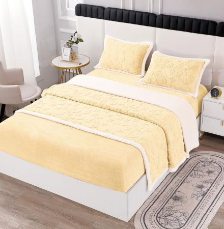 Lenjerie Pat Dublu Cocolino 4 Piese, cu Elastic, din Blăniță Tricotată