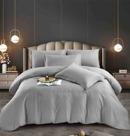 Lenjerie pat dublu 100% Damasc PREMIUM, 6 Piese, cu elastic