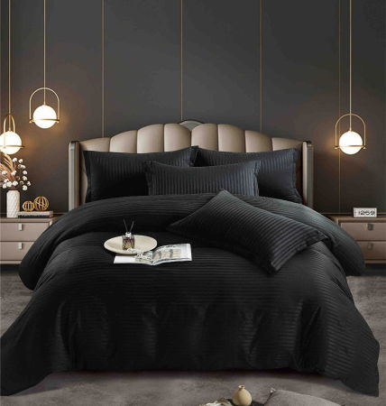 Lenjerie pat dublu 100% Damasc PREMIUM, 6 Piese, cu elastic