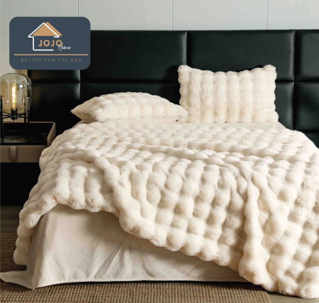 Lenjerie Pat Dublu 6 Piese, Super Pufoasă, din Blăniță Artificială de Iepure