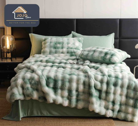 Lenjerie Pat Dublu 6 Piese, Super Pufoasă, din Blăniță Artificială de Iepure