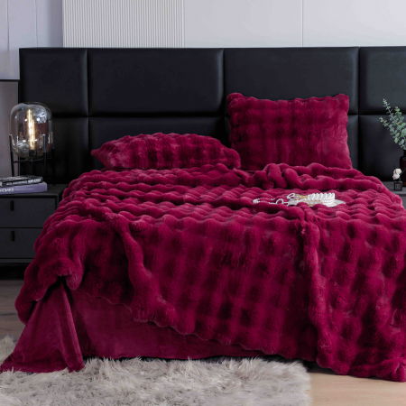 Lenjerie Pat Dublu 6 Piese, Super Pufoasă, din Blăniță Artificială de Iepure