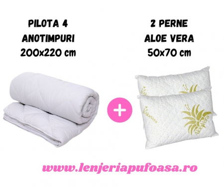 Pilota 200x220cm, 4 Anotimpuri + 2 Perne 50x70cm, Aloe Vera
