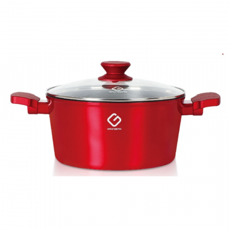 Oferte - Cratiță din aluminiu Grunberg, 4.3L, 24x12 cm, placată cu ceramică marmorată, capac din sticlă termorezistentă, mânere ergonomice cauciucate