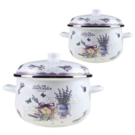 Oale si Cratite - Set 2 Oale Emailate cu Capac – 26x16cm (6.5L) & 22x13.8cm (3.9L)