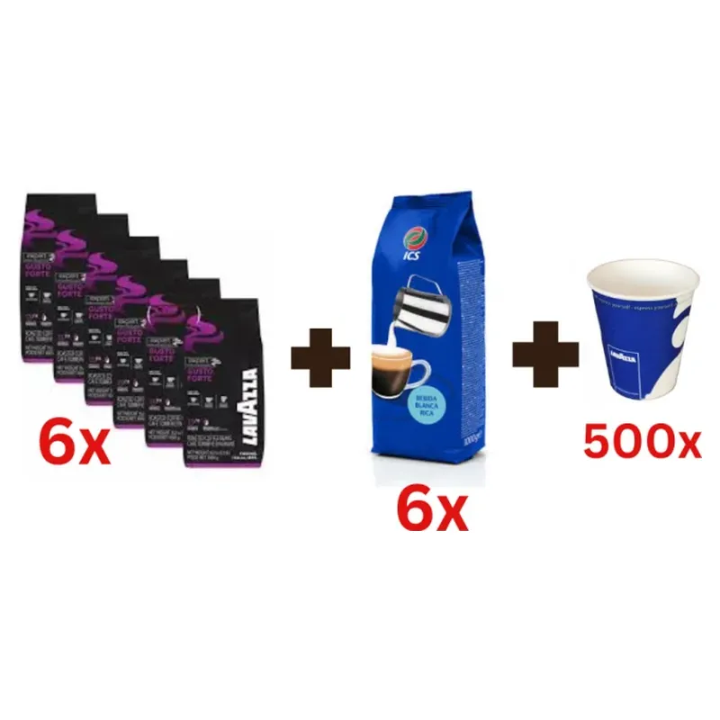 Cafea boabe Jacobs - Pachet Promo Lavazza Gusto Forte + ICS Bebida Blue + 500 pahare
